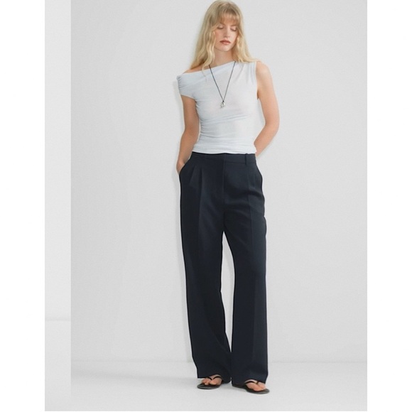Wilfred Pants - Aritzia Wilfred | Black Effortless Tailored Relaxed High Rise Crepette Pants 8